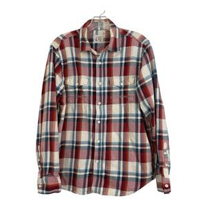 Howe Flannel Shirt Mens Sz Medium Red Blue Plaid Button Up Creative Workforce